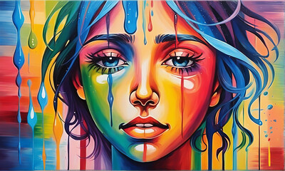 Fototapeta premium Colorful Painting that shows emotions like sadness and joy - Mental Health Abstract At - Generative AI