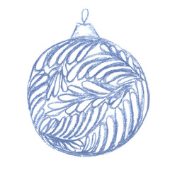 Pastel chalk sketch illustration of purple filigree frost ornamental christmas balls with curls and curves as design element for cards,invitation, background.Isolated on white