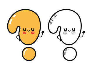 Question mark character outline cartoon illustration for coloring book. Vector hand drawn Question mark raditional cartoon vintage, retro, kawaii character. Isolated white background