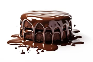 Fotobehang Melting chocolate on cake white background © The Big L