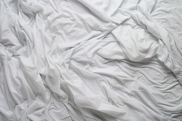 Fototapeta premium Messy bedding sheet from above after sleeping
