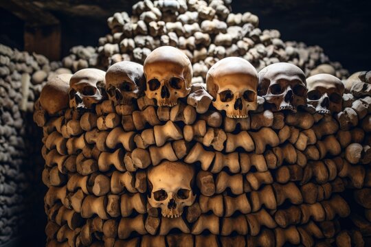 Parisian catacombs filled with human skulls