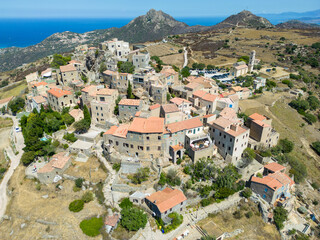 Aerial view of scenic Pietralta village in Corsica, France - 654747500