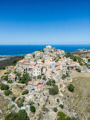 Aerial view of scenic Pietralta village in Corsica, France - 654747778