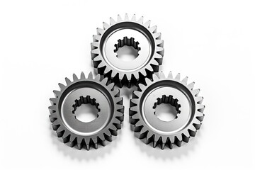 Real photo of 3 metal gears isolated on white background represents the concept of teamwork in business