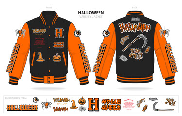 vintage varsity happy halloween jacket mockup template vector