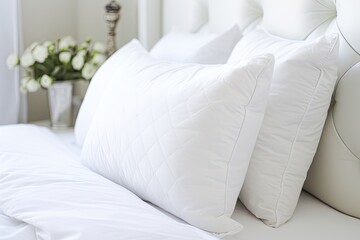 Fototapeta na wymiar Soft comfy pillows on the bed