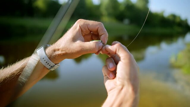 Fisher pilling perch . Angler ultralight catching pike