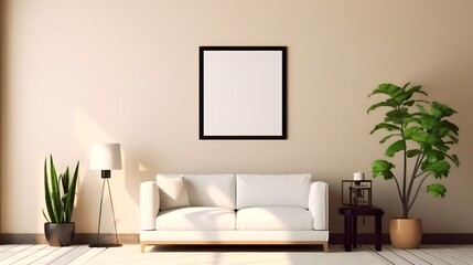 Fototapeta na wymiar living room mockup blank white wooden picture frames