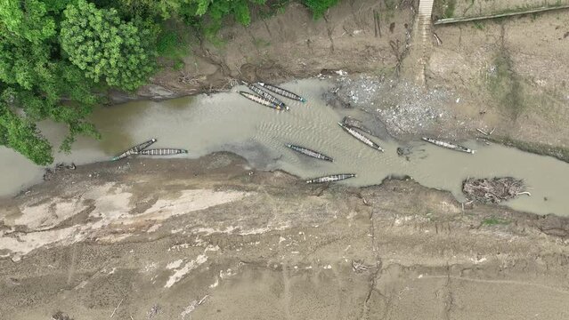 Aerial view of Bandarban along the Sangu river, Bangladesh. 4k High quality
