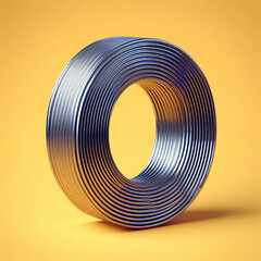 Fototapeta premium 3D typography of the letter O on a yellow background. Chrome shiny texture, ridges, minimal