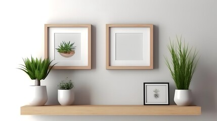 Obraz na płótnie Canvas living room mockup blank white wooden picture frames