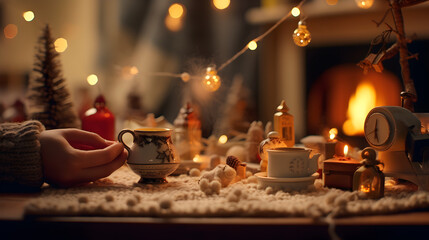 Obraz premium Handmade Christmas ornaments crafts in a cozy room .