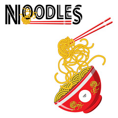 Logo template.character.Bowl noodles and chopsticks sketch.illustration Noodle, ramen, spagehetti, pasta handdrawn vector. - obrazy, fototapety, plakaty