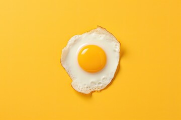 Top view of fried egg on yellow surface - obrazy, fototapety, plakaty