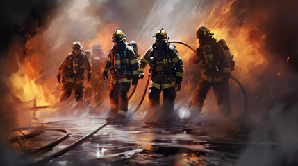 a group of firefighters - obrazy, fototapety, plakaty