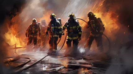 Foto op Plexiglas a group of firefighters © Johannes