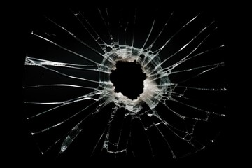 Transparent window with bullet hole on black background ideal for overlay