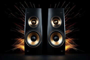 Two speakers with empty space on black background - obrazy, fototapety, plakaty