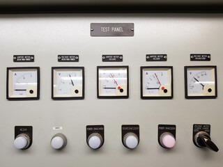 Electrical test panel with voltage and amper meter - obrazy, fototapety, plakaty