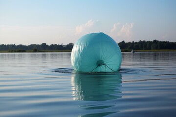 A floating inflatable object on the body of water. Generative AI - obrazy, fototapety, plakaty