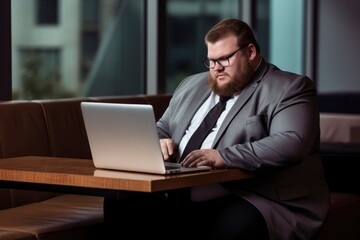 plus size manager using laptop computer on the go