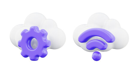 Cloud settings and network internet wireless icon 3d render illustration