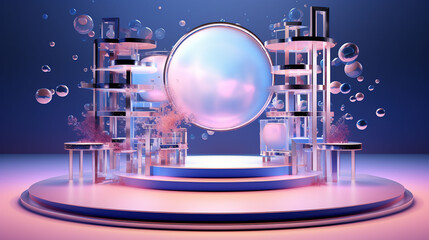 3D Podium Stage with Floating and Beauty Glowing Object