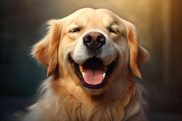 Close-up of a happy beautiful golden retriever puppy dog