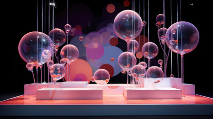3D Stage Podium Decorated with Transparent Big Bubble