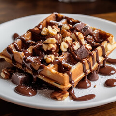 a waffle with chocolate and nuts
