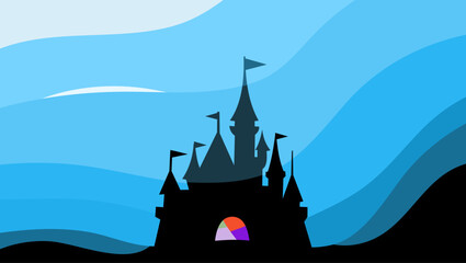 Fairytale castle flat illustration