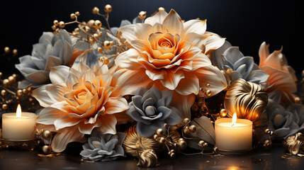 Obraz na płótnie Canvas candles and flowers HD 8K wallpaper Stock Photographic Image