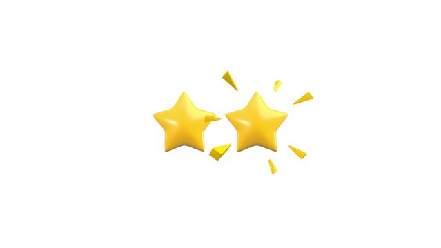 Set of five yellow stars with sparks isolated. Customer rating feedback or award  concept. 3d rendering.