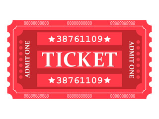 Vector red cinema ticket isolated on white background - obrazy, fototapety, plakaty