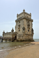 Fototapeta na wymiar The tower of Belem (Torre de Belem) in Belem quarter of Lisbon 