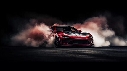 Drifting super sport car on a black background