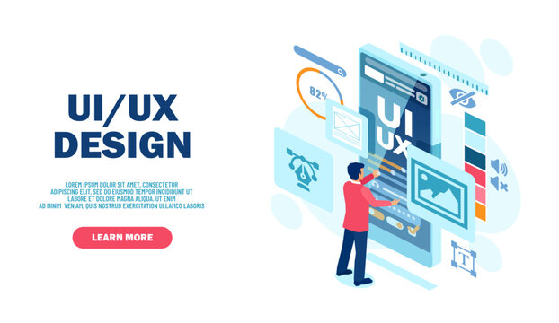 Vector of a man creates a custom design for a mobile application, Ui UX design