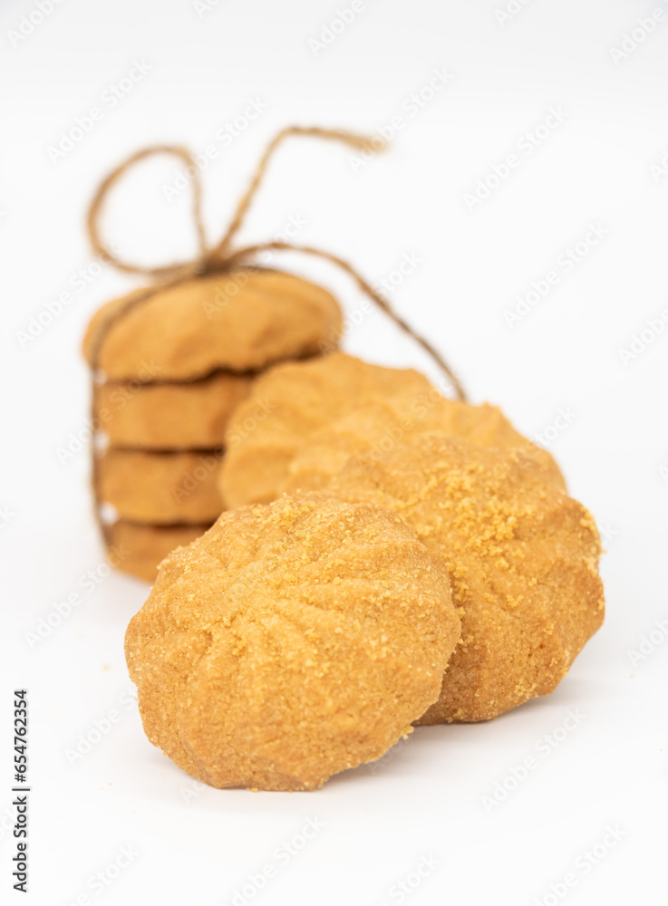 Wall mural cookies or biscuits, traditional dessert, nutrition snack, dessert or breakfast food isolated on whi