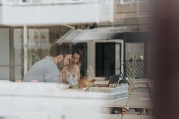 Dynamic business professionals collaborating on growth, efficiency, and innovation in a modern...