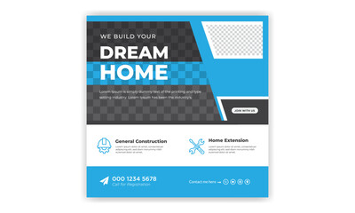 Real Estate Social media post banner design. Instagram post template. Digital marketing social media post design. Home Sale banner.