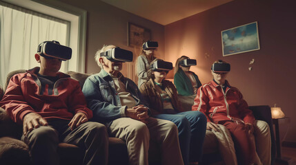Grandfather ist wearing a VR headset at home
