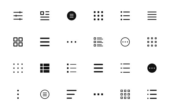 Hamburger menu icon set. Menu ui icons. Website navigation buttons. User interface design elements. Vector illustration.