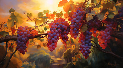 A painting of a bunch of grapes - obrazy, fototapety, plakaty