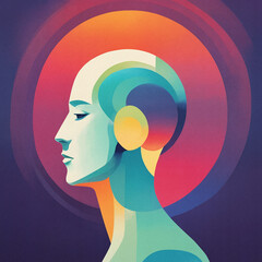 Digital Illustration of Colorful Abstract Geometric Human Head - 654764326