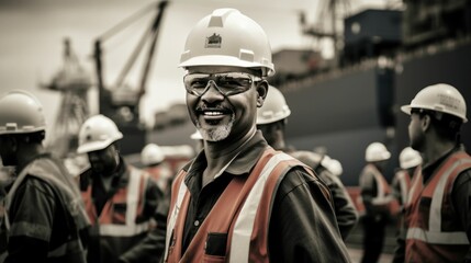 Dockworker at a seaport 
 - obrazy, fototapety, plakaty