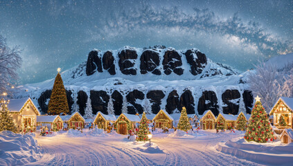 Christmas village with a hidden Merry Christmas text, pareidolia subliminal message concept