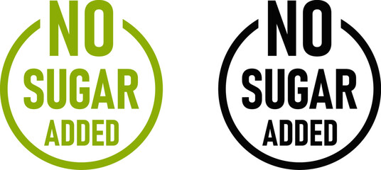 No Sugar Added Sugar-Free Round Info Label Stamp Icon Set. Vector Image.