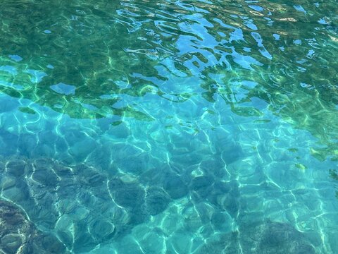 Sea water blue turquoise crystal clear surface.