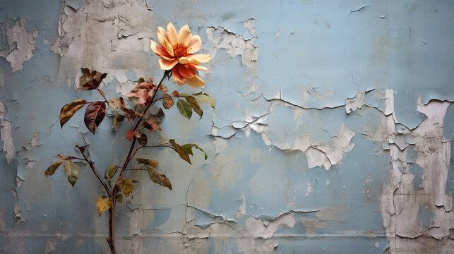 A painting of a flower on a wall